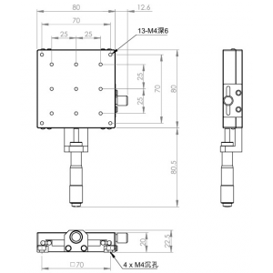 不鏽鋼80mm線性鋼珠導軌型手動平移台